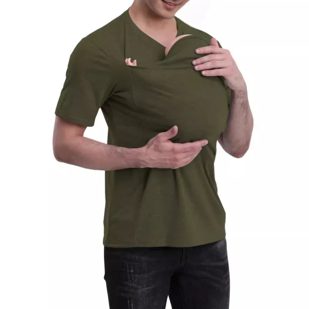High-quality Cotton  Kangaroo Pocket T-Shirt Baby Carrier Father Safety Feeding Cotton  DadyT Shirt Pregnancy Clothes
